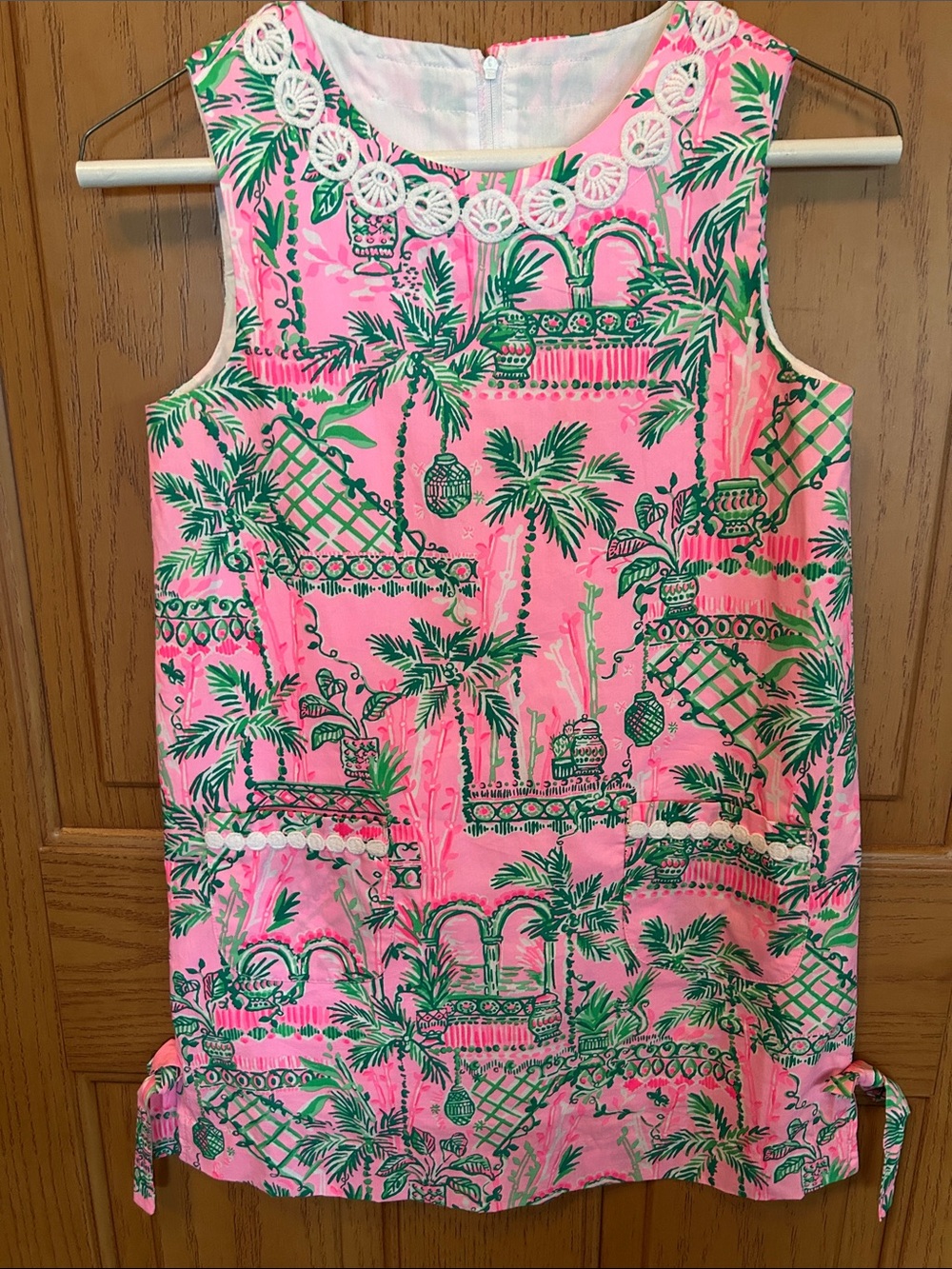 Lilly Pulitzer Pink & Green Tropical Shift Dress with Lace Trim